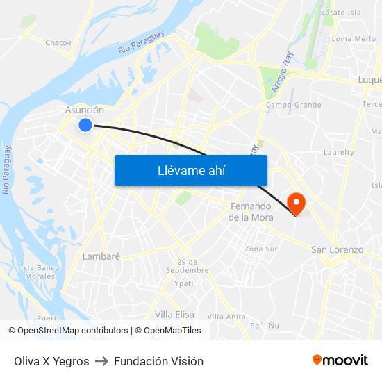 Oliva X Yegros to Fundación Visión map