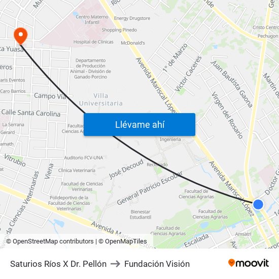 Saturios Ríos X Dr. Pellón to Fundación Visión map