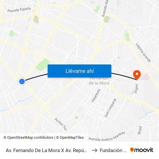 Av. Fernando De La Mora X Av. República Argentina to Fundación Visión map