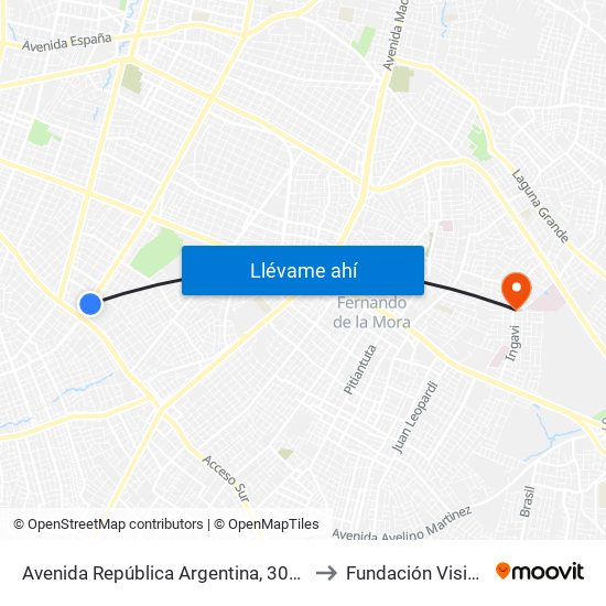 Avenida República Argentina, 3016 to Fundación Visión map