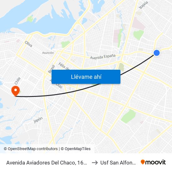 Avenida Aviadores Del Chaco, 1669 to Usf San Alfonso map