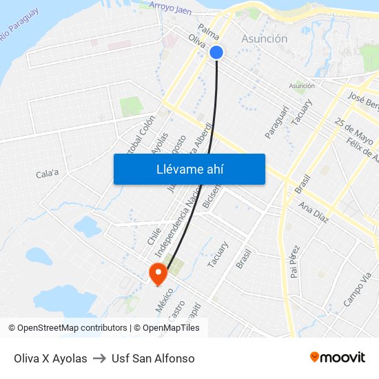 Oliva X Ayolas to Usf San Alfonso map