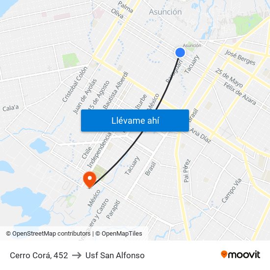 Cerro Corá, 452 to Usf San Alfonso map