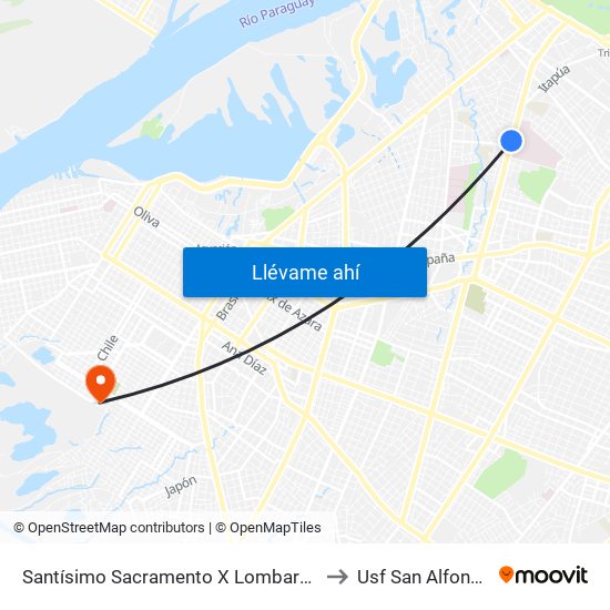 Santísimo Sacramento X Lombardo to Usf San Alfonso map