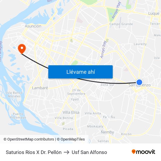 Saturios Ríos X Dr. Pellón to Usf San Alfonso map