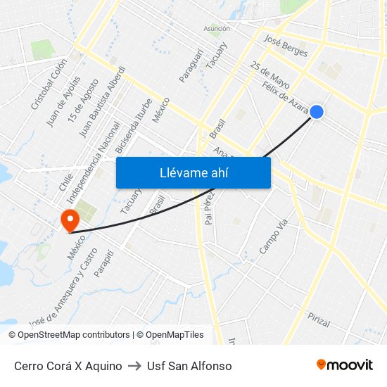 Cerro Corá X Aquino to Usf San Alfonso map