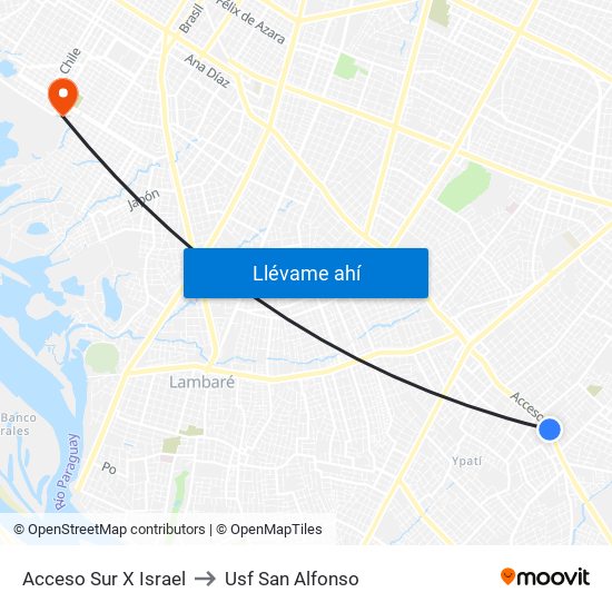 Acceso Sur X Israel to Usf San Alfonso map