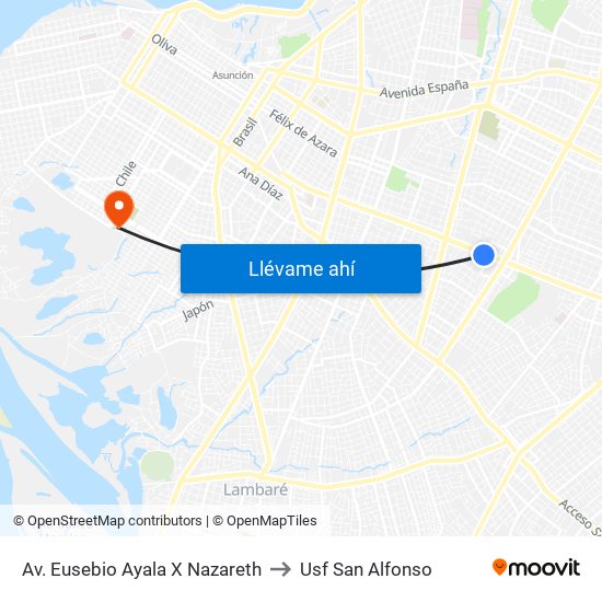 Av. Eusebio Ayala X Nazareth to Usf San Alfonso map