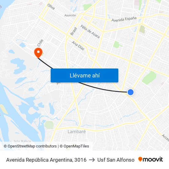 Avenida República Argentina, 3016 to Usf San Alfonso map