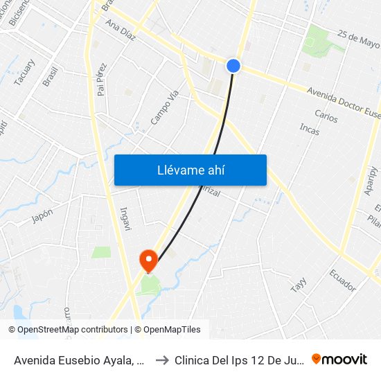 Avenida Eusebio Ayala, 803 to Clinica Del Ips 12 De Junio map