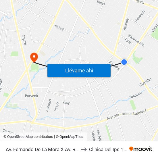 Av. Fernando De La Mora X Av. República Argentina to Clinica Del Ips 12 De Junio map