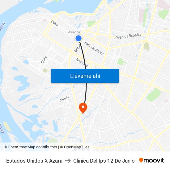 Estados Unidos X Azara to Clinica Del Ips 12 De Junio map