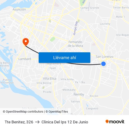 Tte Benitez, 326 to Clinica Del Ips 12 De Junio map