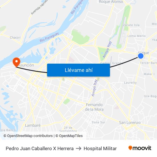 Pedro Juan Caballero X Herrera to Hospital Militar map