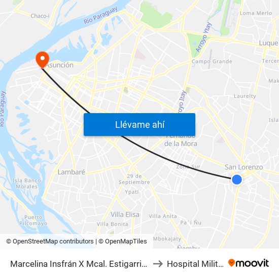 Marcelina Insfrán X Mcal. Estigarribia to Hospital Militar map