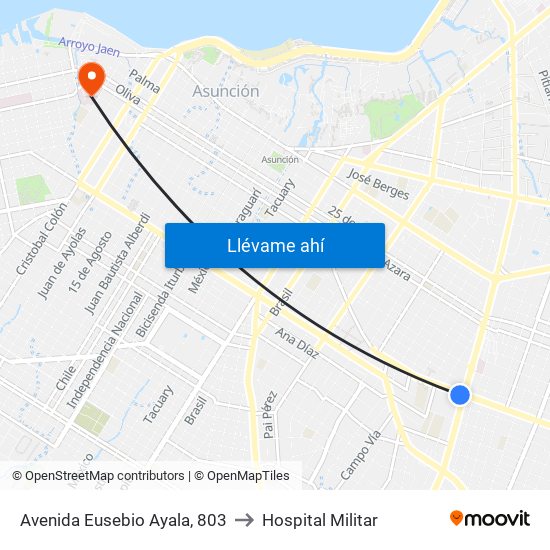 Avenida Eusebio Ayala, 803 to Hospital Militar map