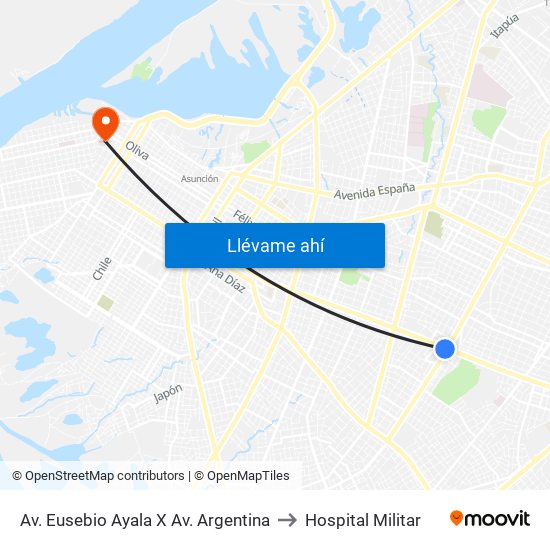 Av. Eusebio Ayala X Av. Argentina to Hospital Militar map