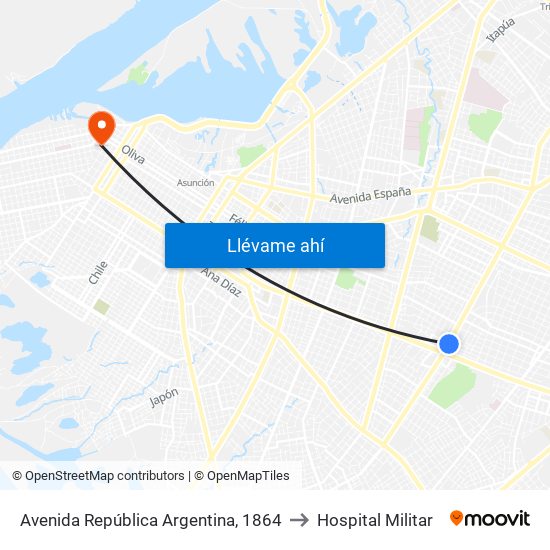 Avenida República Argentina, 1864 to Hospital Militar map