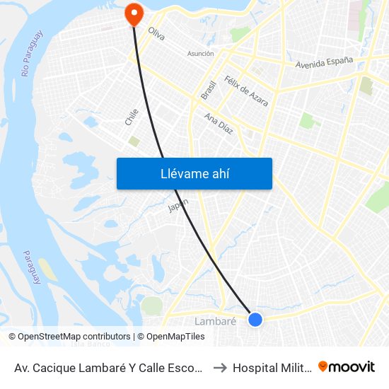 Av. Cacique Lambaré Y Calle Escobar to Hospital Militar map