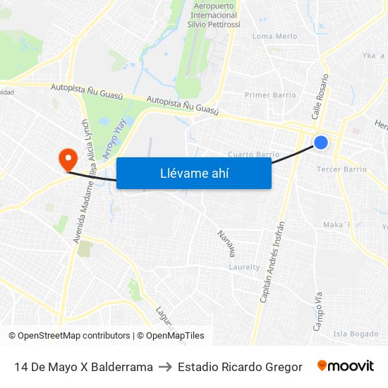 14 De Mayo X Balderrama to Estadio Ricardo Gregor map