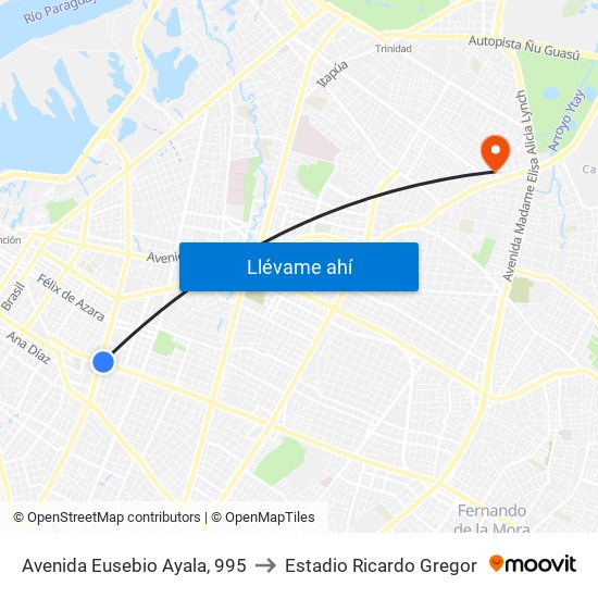 Avenida Eusebio Ayala, 995 to Estadio Ricardo Gregor map