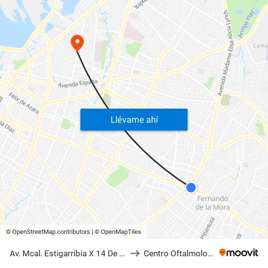 Av. Mcal. Estigarribia X 14 De Mayo to Centro Oftalmologico map