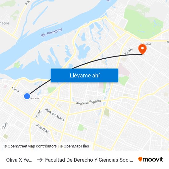 Oliva X Yegros to Facultad De Derecho Y Ciencias Sociales - Una map