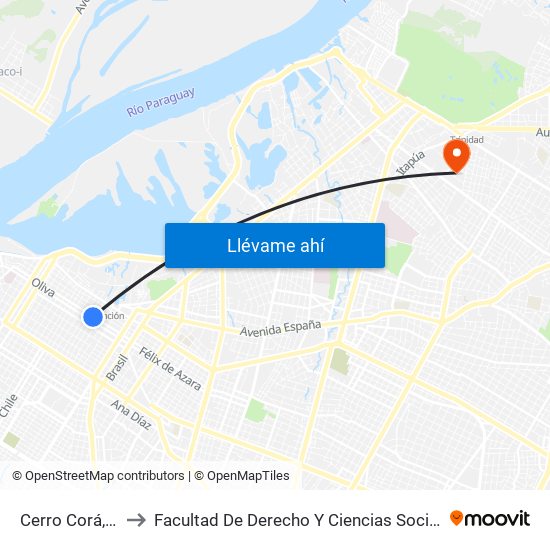 Cerro Corá, 452 to Facultad De Derecho Y Ciencias Sociales - Una map