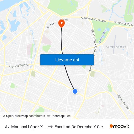 Av. Mariscal López X Capitán Bueno to Facultad De Derecho Y Ciencias Sociales - Una map