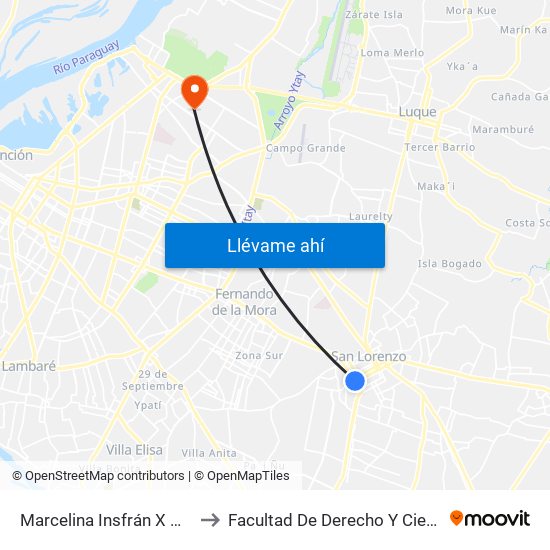 Marcelina Insfrán X Mcal. Estigarribia to Facultad De Derecho Y Ciencias Sociales - Una map