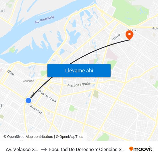 Av. Velasco X Brasil to Facultad De Derecho Y Ciencias Sociales - Una map