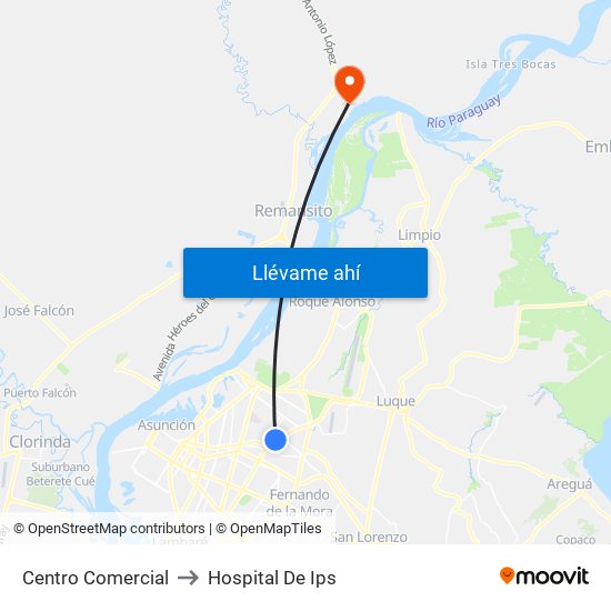 Centro Comercial to Hospital De Ips map