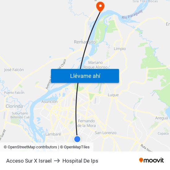 Acceso Sur X Israel to Hospital De Ips map