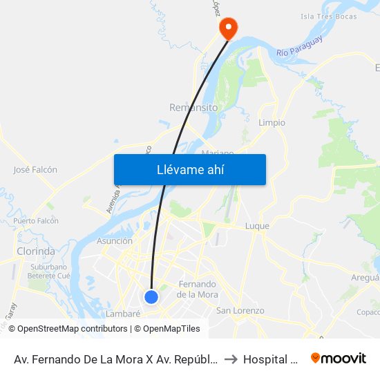 Av. Fernando De La Mora X Av. República Argentina to Hospital De Ips map