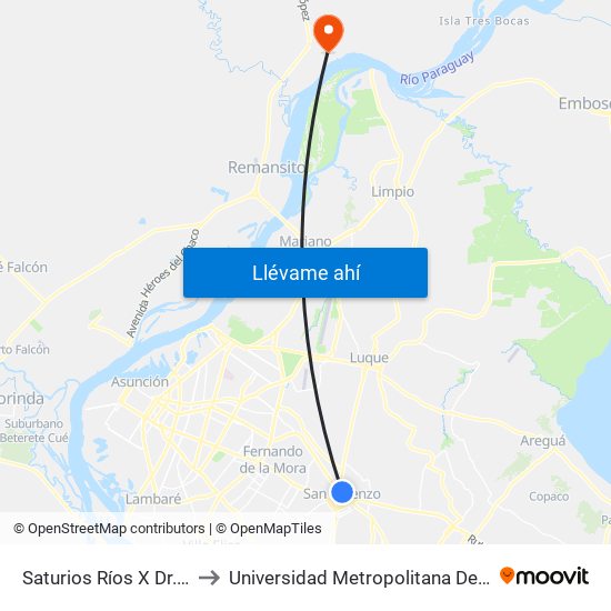 Saturios Ríos X Dr. Pellón to Universidad Metropolitana De Asunción map