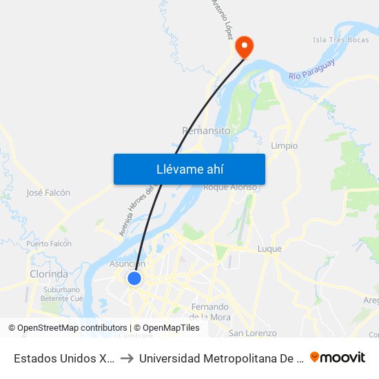 Estados Unidos X Azara to Universidad Metropolitana De Asunción map