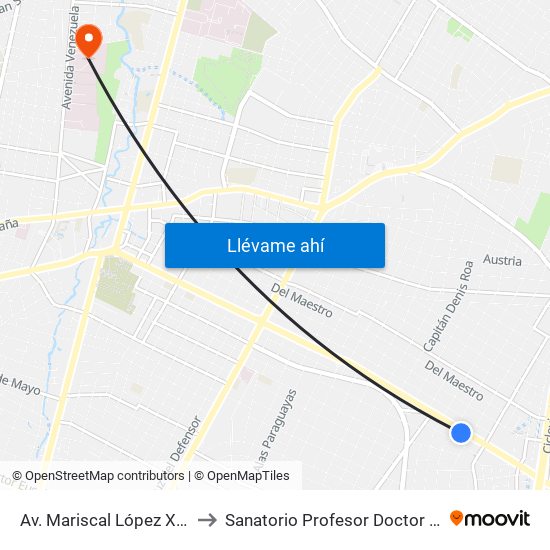 Av. Mariscal López X Capitán Bueno to Sanatorio Profesor Doctor Juan Max Boettner map