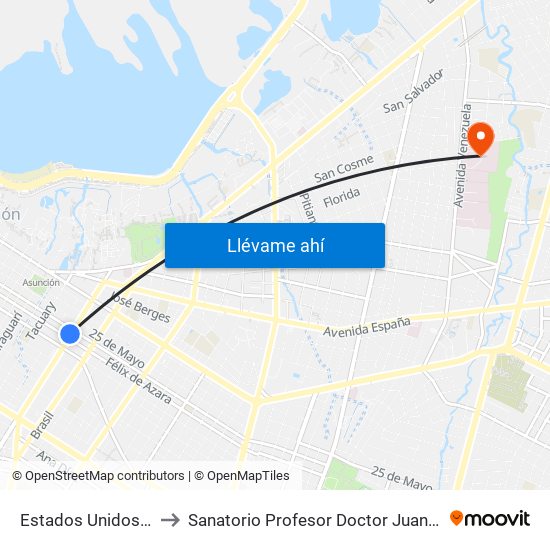 Estados Unidos X Azara to Sanatorio Profesor Doctor Juan Max Boettner map