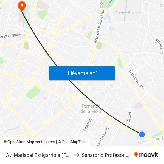 Av. Mariscal Estigarribia (Facultad De Ciencias Económicas) to Sanatorio Profesor Doctor Juan Max Boettner map