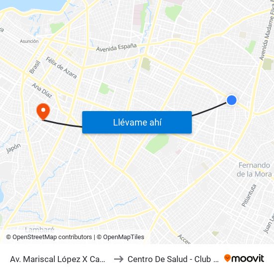 Av. Mariscal López X Capitán Bueno to Centro De Salud - Club De Leónes map