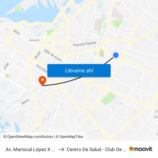 Av. Mariscal López X Bulnes to Centro De Salud - Club De Leónes map