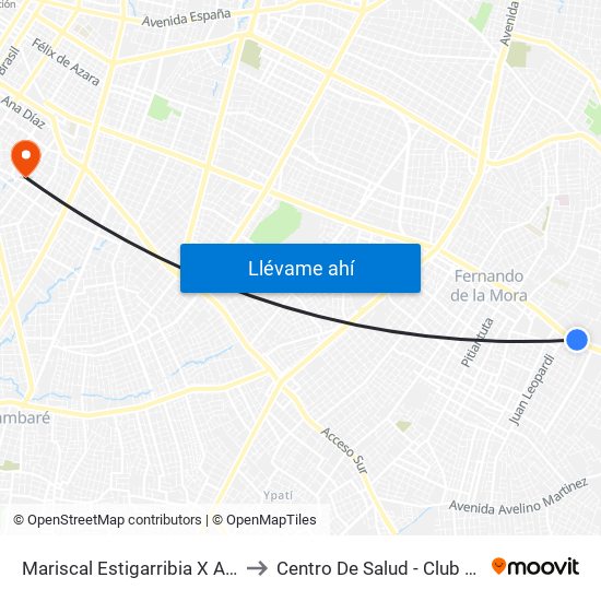 Mariscal Estigarribia X Atilio Galfre to Centro De Salud - Club De Leónes map