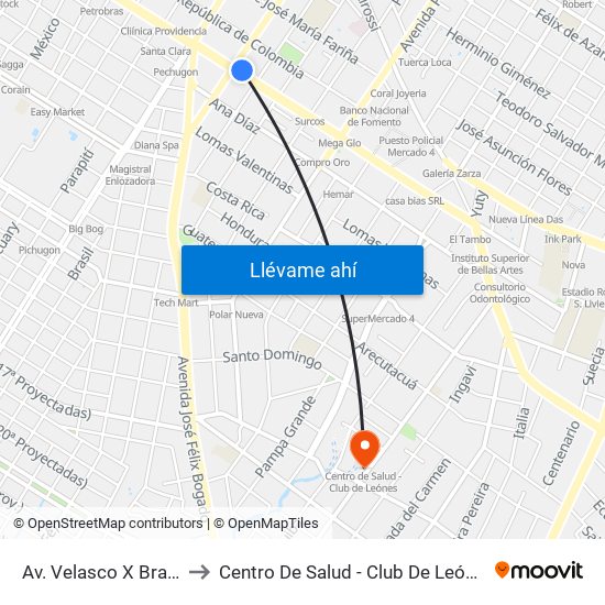 Av. Velasco X Brasil to Centro De Salud - Club De Leónes map