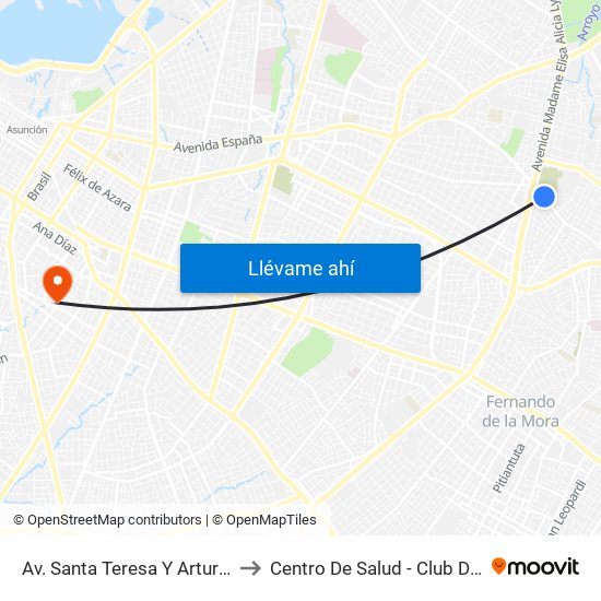 Av. Santa Teresa Y Arturo Pereira to Centro De Salud - Club De Leónes map