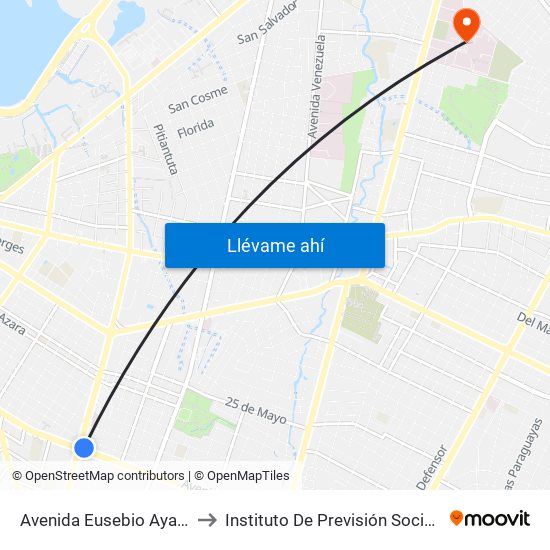 Avenida Eusebio Ayala, 995 to Instituto De Previsión Social (I.P.S.) map
