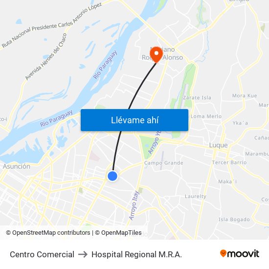 Centro Comercial to Hospital Regional M.R.A. map