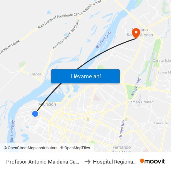 Profesor Antonio Maidana Campos, 1045 to Hospital Regional M.R.A. map