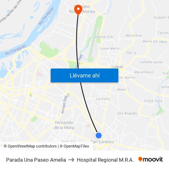 Parada Una Paseo Amelia to Hospital Regional M.R.A. map