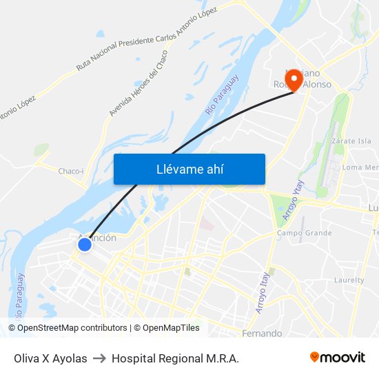 Oliva X Ayolas to Hospital Regional M.R.A. map