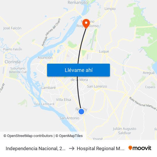 Independencia Nacional, 2196 to Hospital Regional M.R.A. map